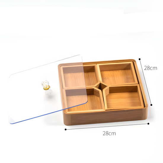 Wooden Four-Section Serving Platter with Acrylic Lid 